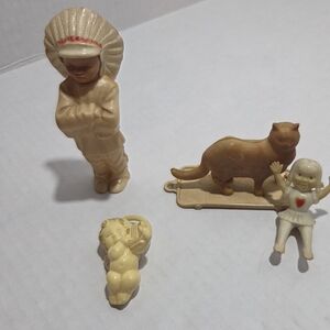 Vintage Kids Toy Set with Brown and Cream Figures